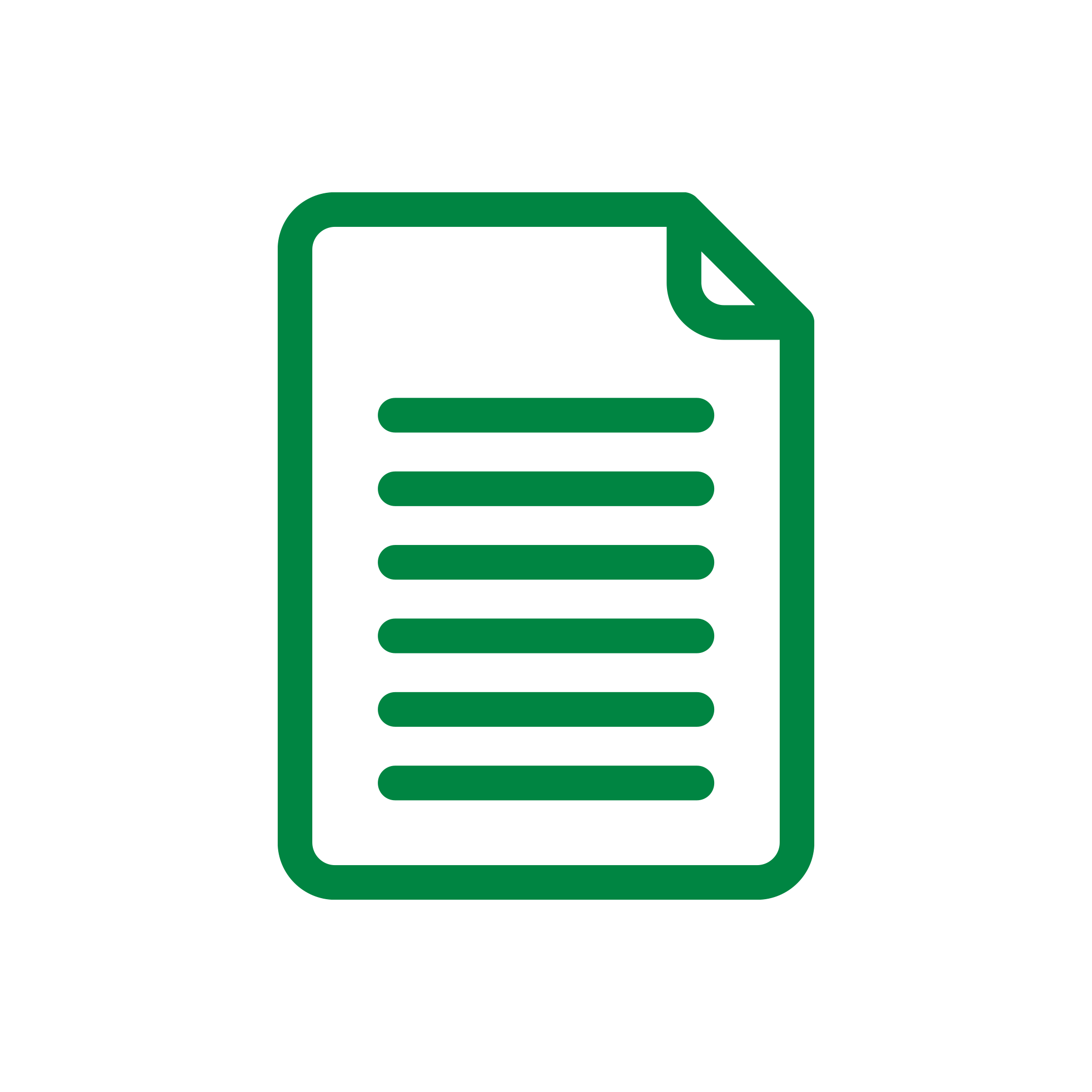 Ícone de documento de texto verde com linhas horizontais e canto superior dobrado.