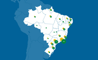 Imagem do mapa do brasil com os projetos socioambientais.