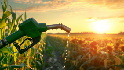 plantação de cana e bico de abastecimento