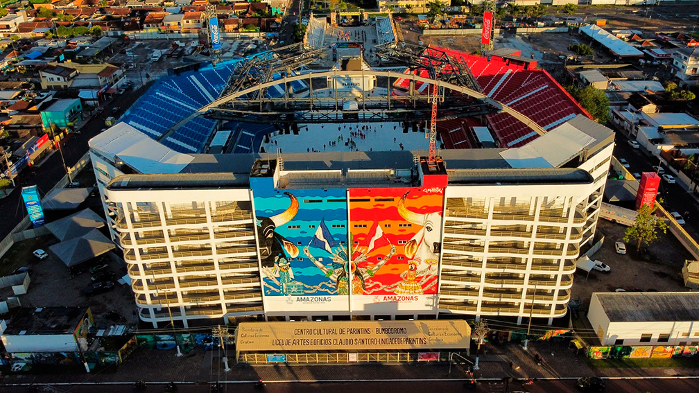 Vista aérea do bumbódromo onde acontece o Festival