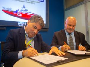 O gerente executivo de Sistemas Submarinos da Petrobras, Flavio Bretanha, e o CEO da DOF, Mario Fuzetti